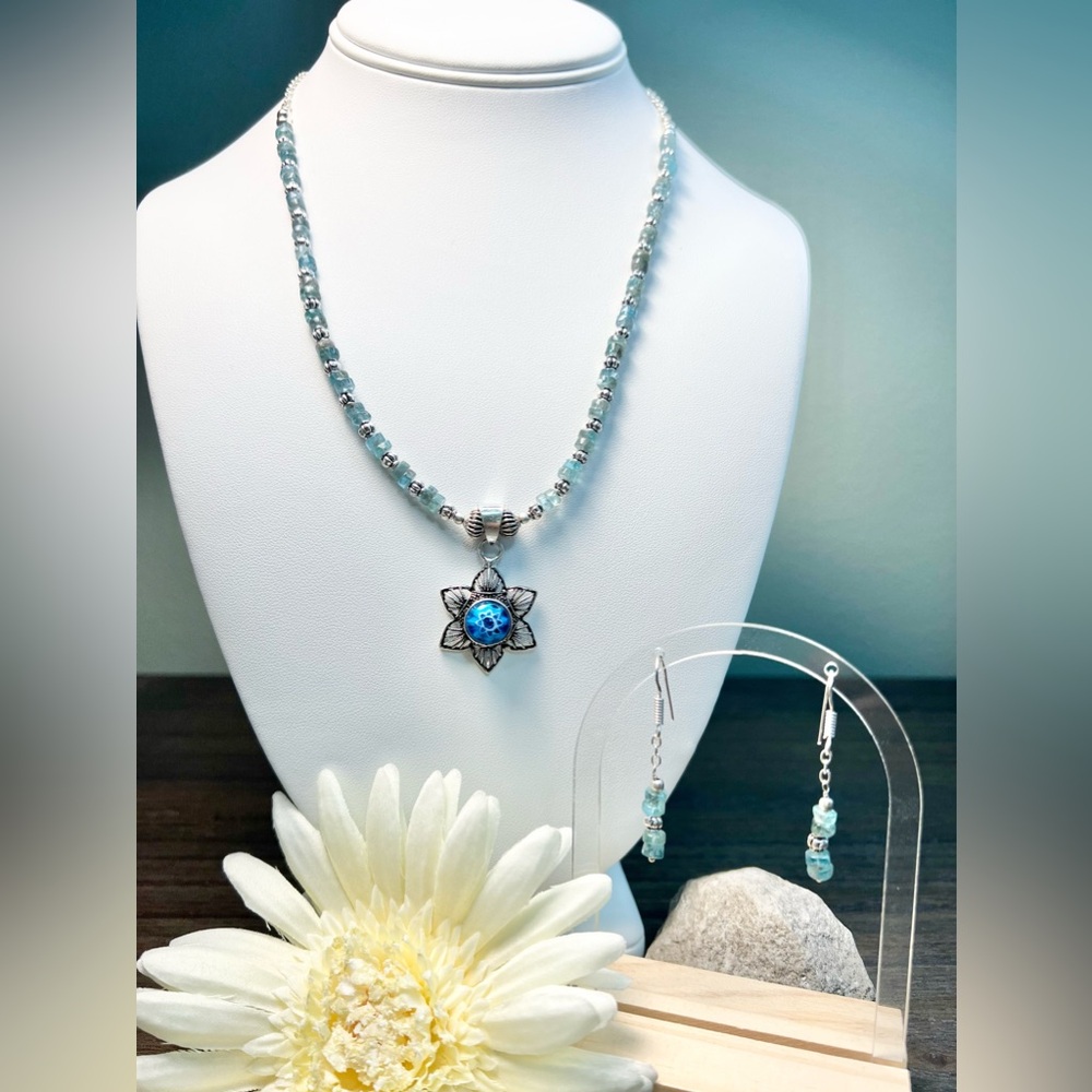 BLUE QUARTZ/MURANO GLASS NECKLACE SET